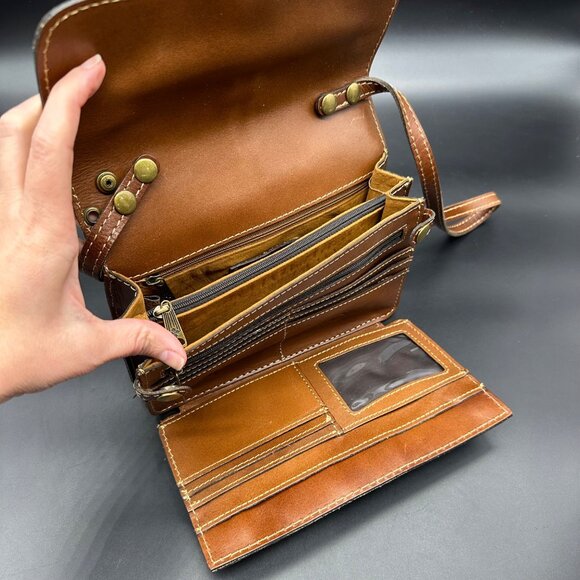 Patricia Nash Brown Leather Crossbody Shoulder Bag Purse Removable Strap Clutch - Picture 6 of 13